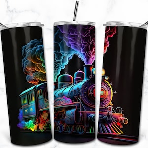 Neon Train 20oz Skinny Tumbler Sublimation Design Template, Alcohol Ink Digital Download Straight Tumbler, Nature Animal Tumbler