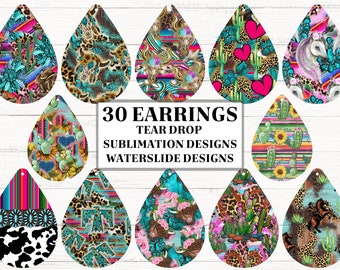 Western Earring Teardrop sublimation bundle, Earring sublimate, TearDrop clipart, Earring png, Digital Earring, Earring Designs