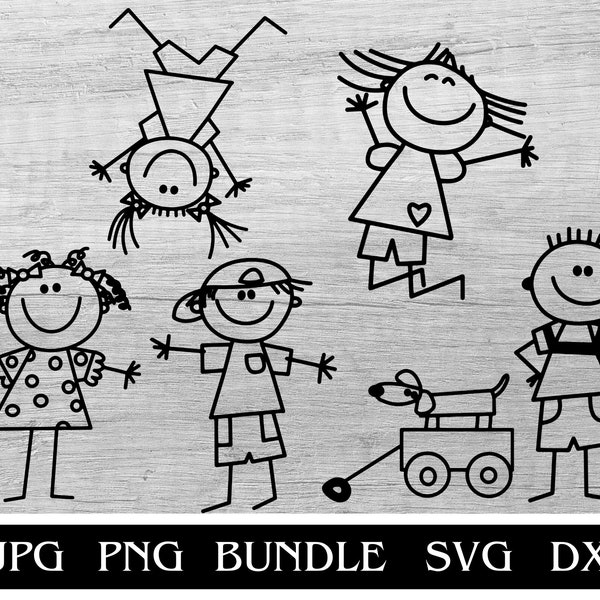 Stick Figure Kids SVG Bundle, Stick People svg, Stick Friends svg, svg files, stick man Sublimation design, cricut svg,Silhouette cameo