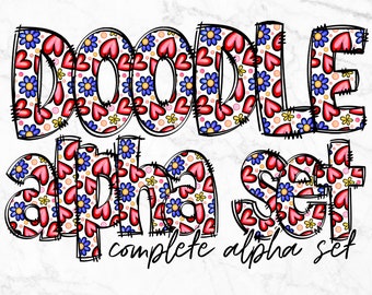 Pacchetto PNG con lettere dell'alfabeto floreale, Clipart dell'alfabeto, Doodle disegnato a mano floreale, scenografie PNG di sublimazione alfa