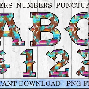 Western Letters and Numbers, Letters & Numbers PNG, Western Alphabet set, Pattern Letters, Alphabet Art for Sublimation