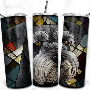 Schnauzer Stained Glass 20oz Skinny Tumbler Sublimation Design Template, Digital Download, Stained Glass Dog PNG, Pet Lovers Wrap