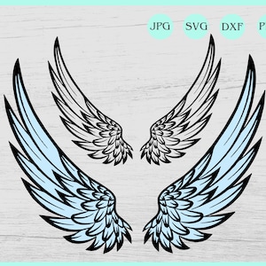 Ailes d'ange SVG, svg ange, svg commémoratif, vecteur d'aile d'ange, clipart ailes d'ange, dessin au trait ailes d'ange, ailes d'ange en couches svg