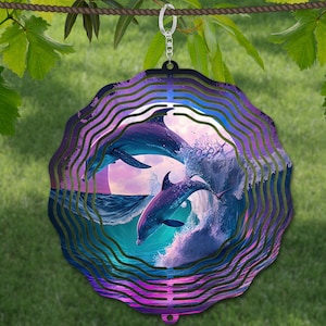 Delphin Wind Spinner Aquarell Sublimation Design Vorlage, Wind Spinner SVG, 10 Zoll rund Sublimation, runde hängende Spinner png