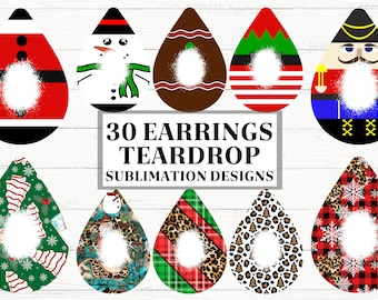 Christmas Earring Teardrop sublimation bundle, Earring sublimate, TearDrop clipart, Earring png, Digital Earring, Earring Designs