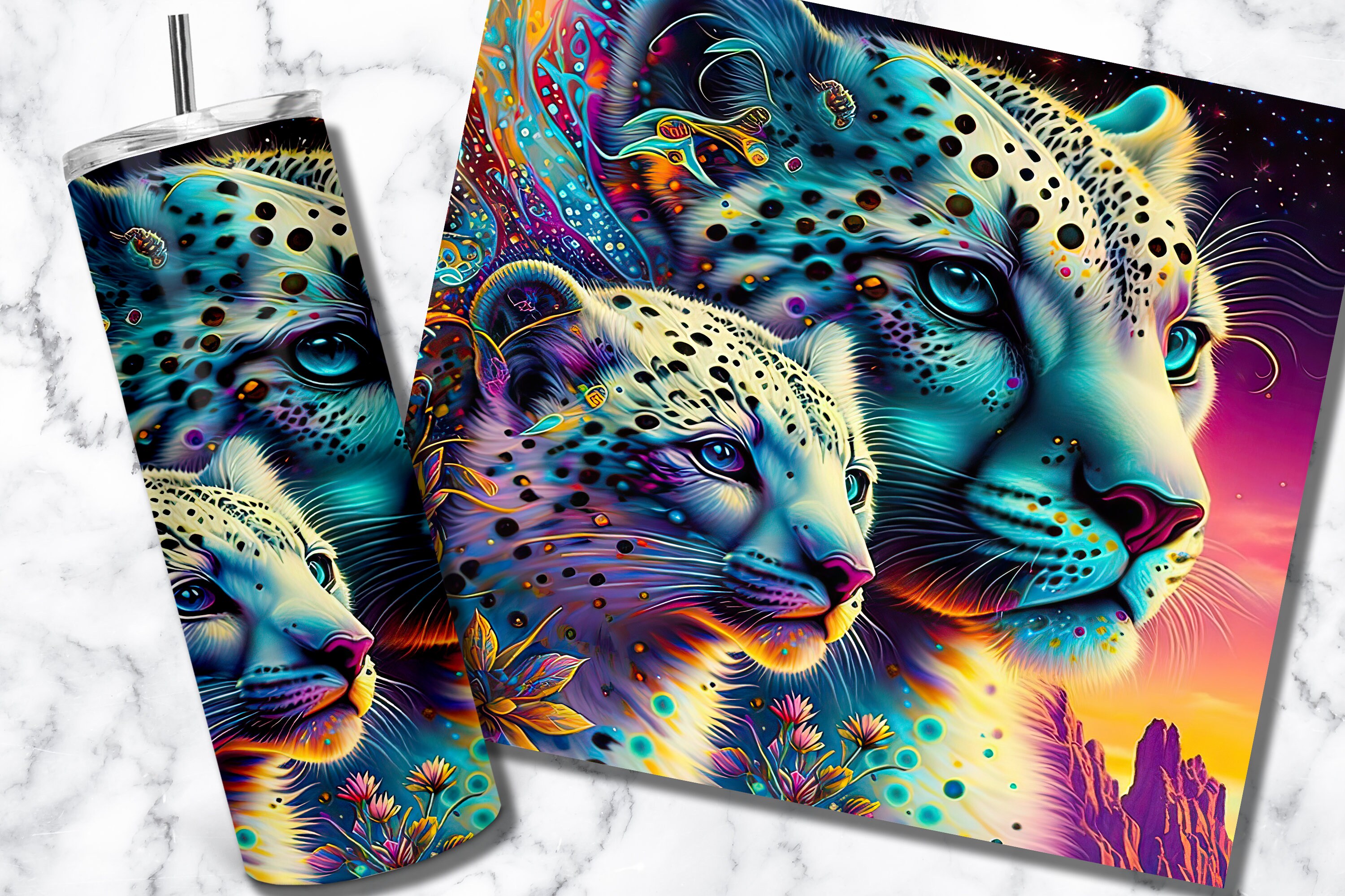 Neon Snow Leopard 20oz Skinny Tumbler Sublimation Design Etsy Australia