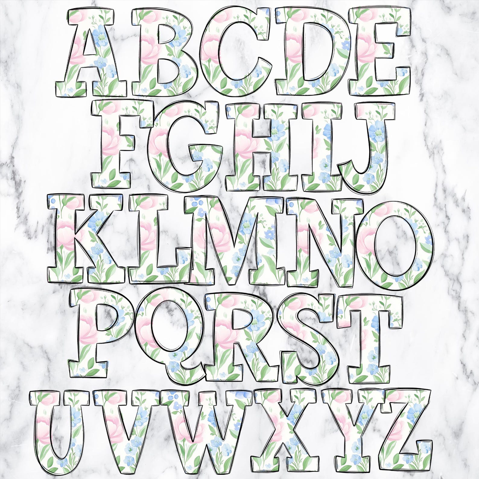 Grandmillenial Floral Letters Alphabet Alphabet Clipart Printable ...