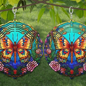 Butterfly Wind Spinner Stained Glass Sublimation Design Template, Wind Spinner SVG, 10 inch Round Sublimation, Round Hanging Spinners png,