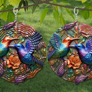 Hummingbird 3D Metal Wind Spinner Sublimation Design Template, 3D Wind Spinner SVG, 10 inch Round Sublimation, Round Hanging Spinners png