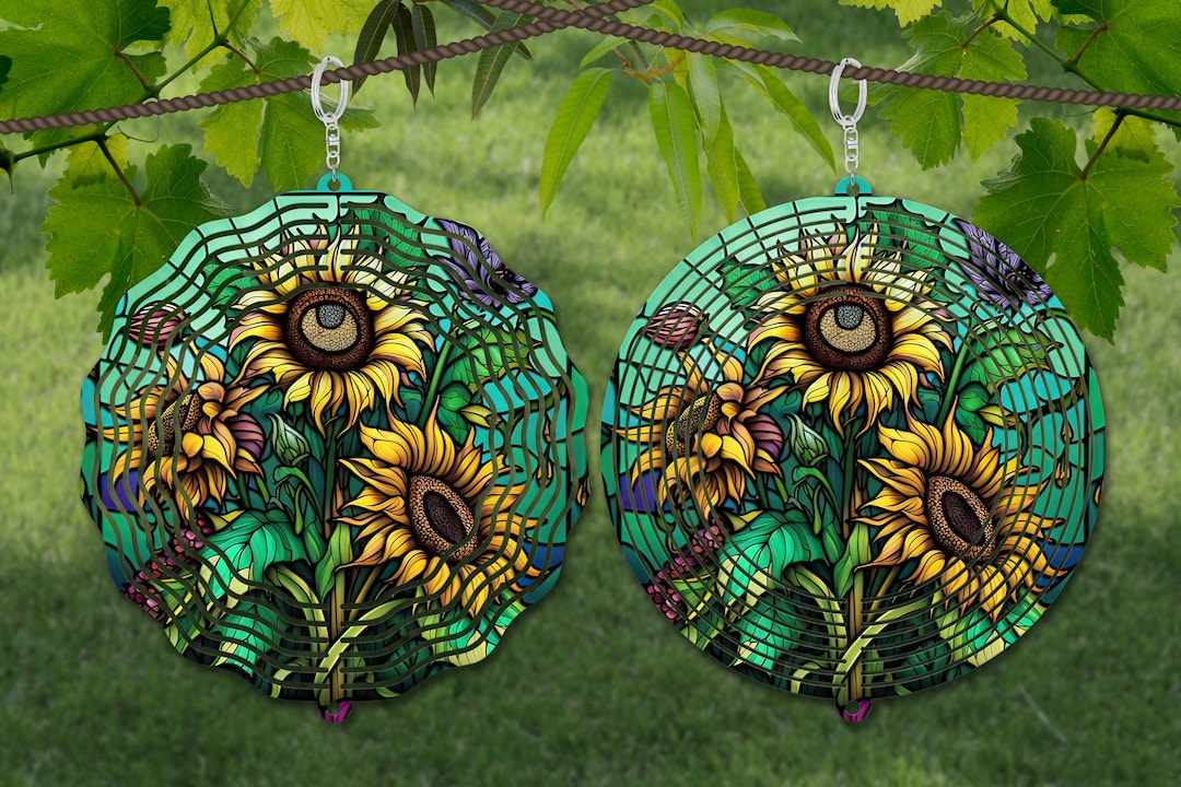 Sunflower Wind Spinner Stained Glass Sublimation Design Template, Wind ...