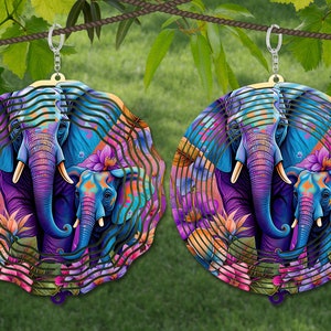 Olifant windspinner aquarel sublimatie ontwerpsjabloon, windspinner SVG, 10 inch ronde sublimatie, ronde hangende spinners png,