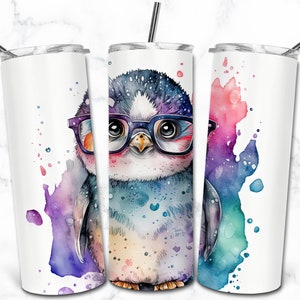 Plantillas de diseño de sublimación de vaso flaco de pingüino de 20 oz, descarga digital linda, envoltura de vaso de dibujos animados PNG, vaso para niños,