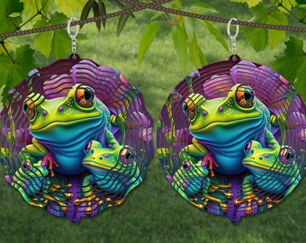 Frog Wind Spinner Watercolor Sublimation Design Template, Wind Spinner SVG, 10 inch Round Sublimation, Round Hanging Spinners png,