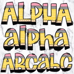Pacote de letras de alfabeto de rabisco de lápis PNG, clipart de alfabeto, rabisco desenhado à mão por professor, designs populares de conjunto alfa de sublimação PNG