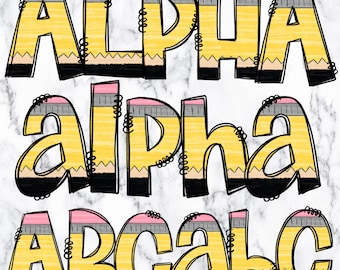 Pencil Doodle Letters Alphabet PNG Bundle, Alphabet Clipart, Teacher Hand Drawn Doodle, Popular Sublimation Alpha Set Designs PNG