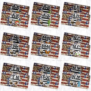 Design de sublimação de matrícula dos estados dos EUA, matrícula patriótica, design de matrícula americana, placa de identificação de exibição, acessório de carro Texas