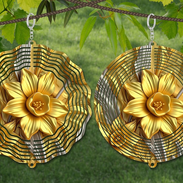 Daffodil 3D Metal Wind Spinner Sublimation Design Template, 3D Wind Spinner SVG, 10 inch Round Sublimation, Round Hanging Spinners png