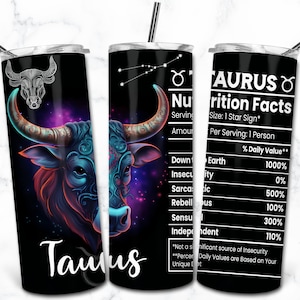 Design de sublimação de copo fino Taurus Zodiac 20 oz, nutrição do signo estelar, embalagem de copo astrológico PNG, astrólogo do signo celestial