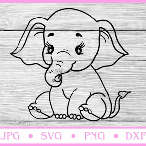 Baby Elephant Outline svg, Elephant svg, Elephant Clipart, Elephant Baby Shower Sublimation Designs, svg files for Cricut, Silhouette cameo