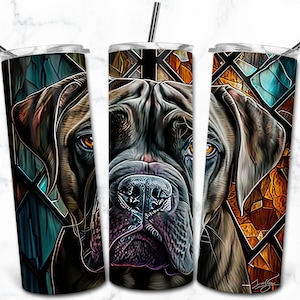 Cane Corso Vitrail 20oz Skinny Tumbler Sublimation Design Template, Téléchargement numérique, Vitrail Chien PNG, Pet Lovers Wrap
