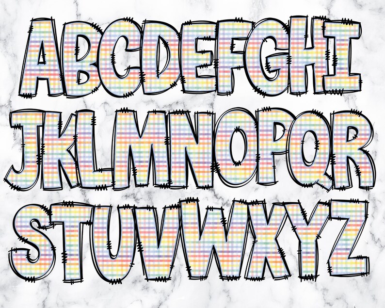 Easter Check Doodle Alphabet Letters PNG Bundle, Alphabet Clipart ...
