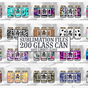 16oz Glass Can Tumbler Sublimation Design Bundle, Glass Can Wrap Png ...
