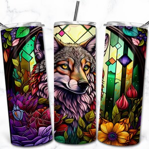 Wolf Stained Glass 20oz Skinny Tumbler Sublimation Design Template, Téléchargement numérique, Vitrail PNG, Animal Nature Tumbler
