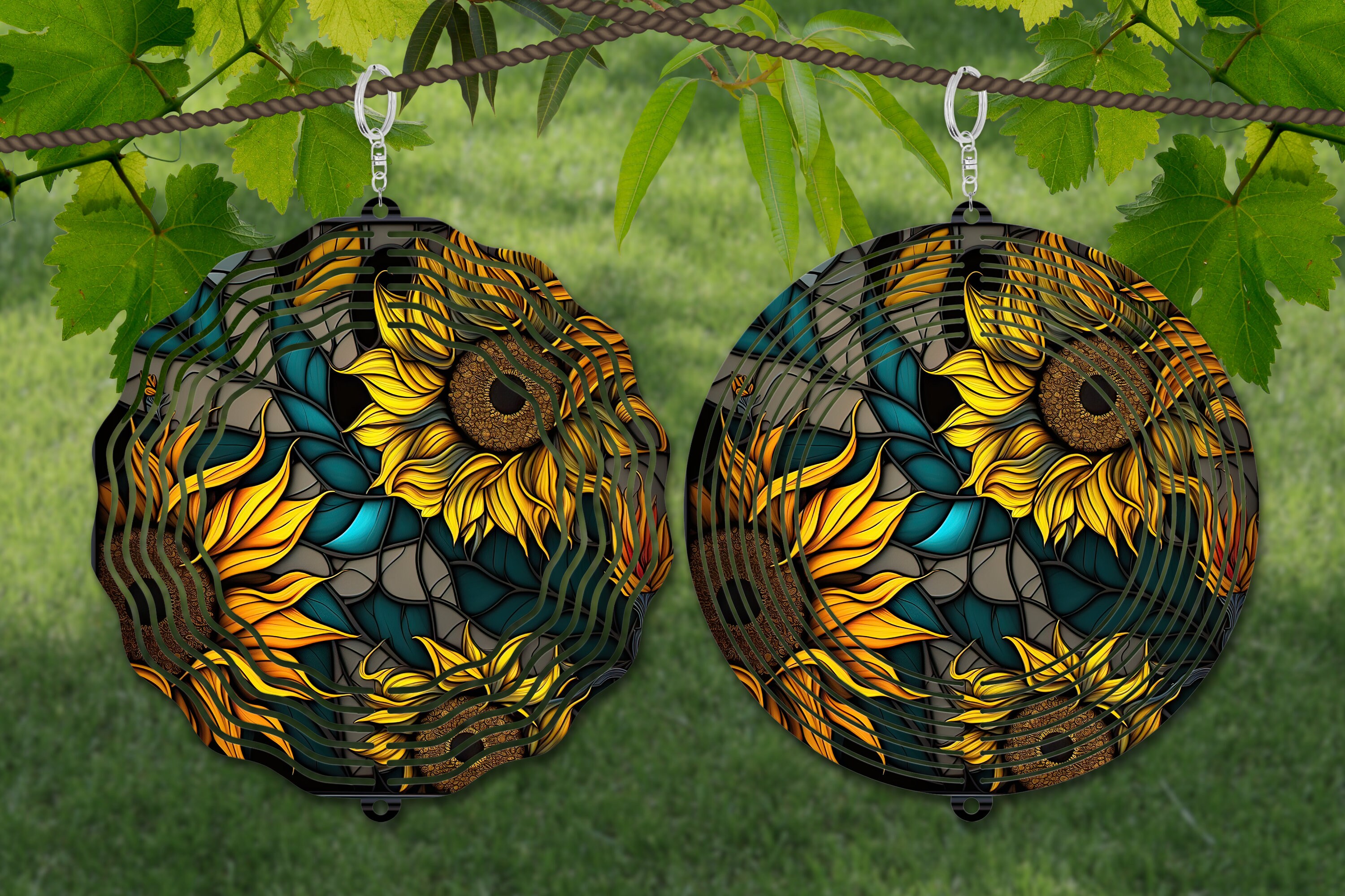Sunflower Wind Spinner Stained Glass Sublimation Design Template, Wind ...