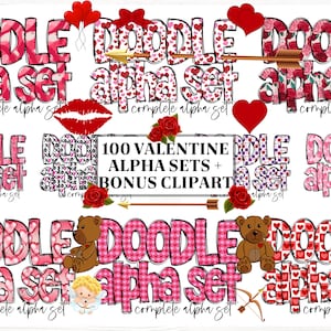 Letras de Doodle de San Valentín con Clip Art PNG, Alfabeto de Doodle de San Valentín, Alfabeto del Día de San Valentín PNG, Cartas de San Valentín, Haz tu propio nombre