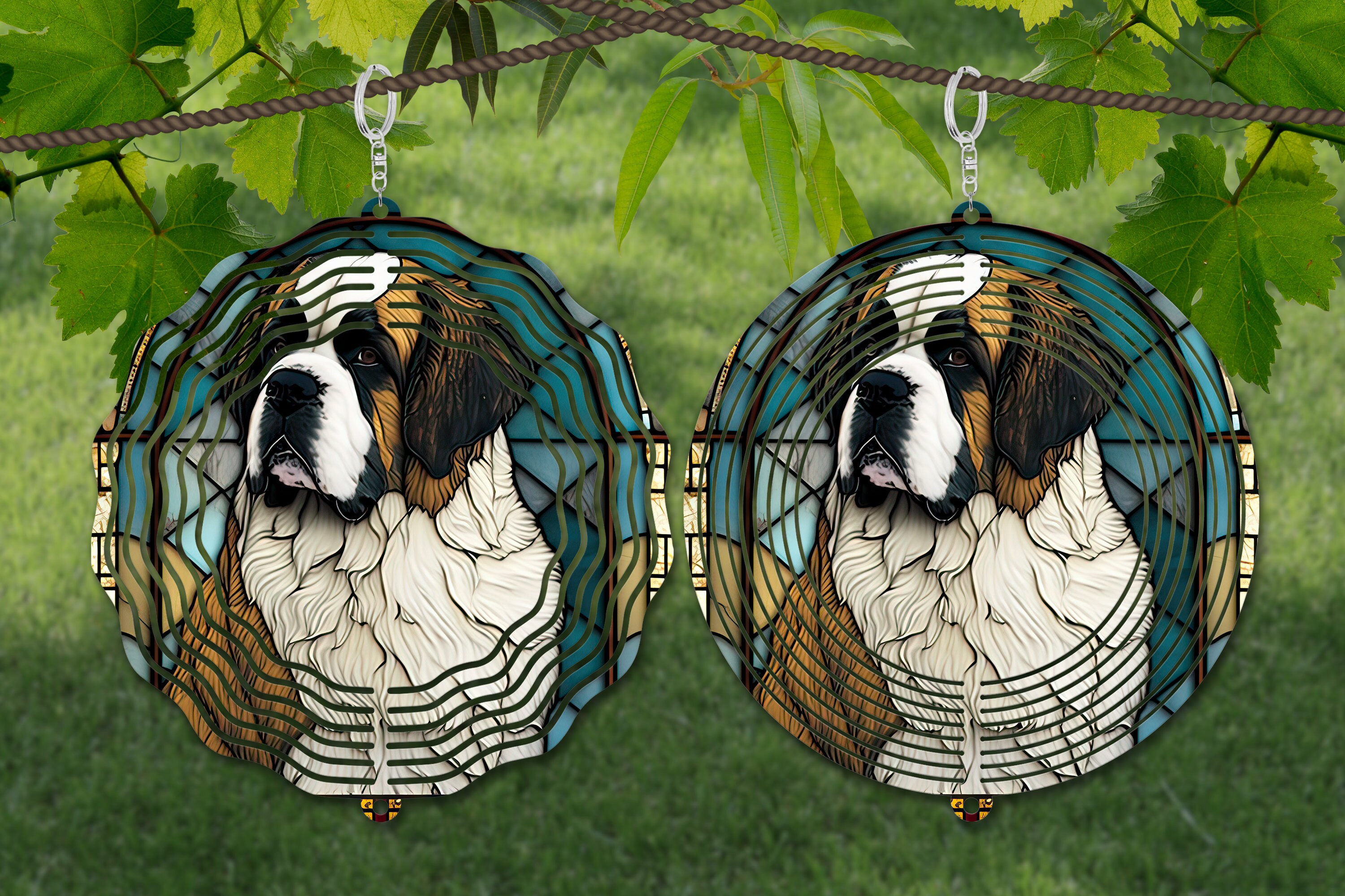 セントバーナード風車昇華、犬風車 SVG、10 インチ丸型ドアハンガー