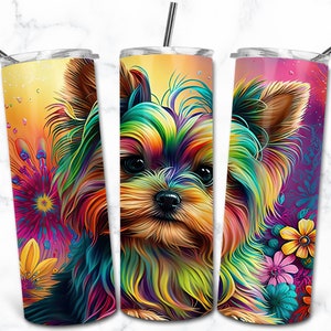 Modèles de conception de sublimation de gobelet skinny Yorkie 20 oz, téléchargement numérique de chien, chiot gobelet Wrap PNG, gobelet animaux Nature