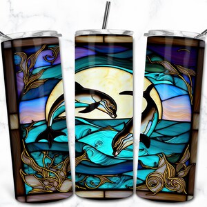 Dauphin vitrail 20oz Skinny Tumbler Sublimation Design Template, Digital Download Straight Tumbler Wrap PNG, Vitrail PNG