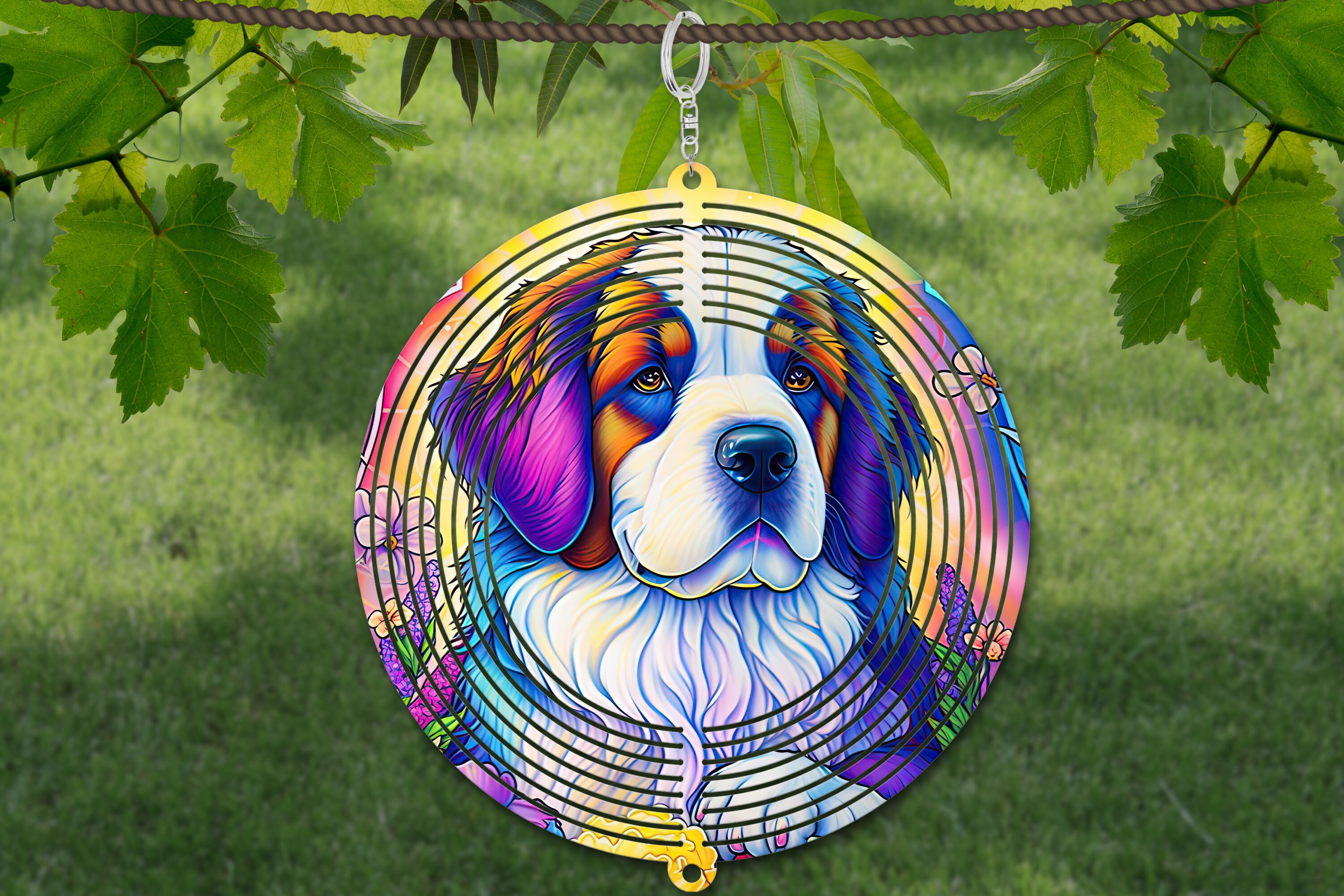 セントバーナード風車昇華、犬風車 SVG、10 インチ丸型ドアハンガー