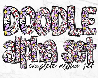 Floral Alphabet Letters PNG Bundle, Alphabet Clipart, Floral Hand Drawn Doodle, Sublimation Alpha Set Designs PNG