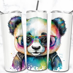 Modelos de design de sublimação de copo magro Panda 20oz, download digital fofo, envoltório de copo de desenho animado PNG, copo infantil infantil,