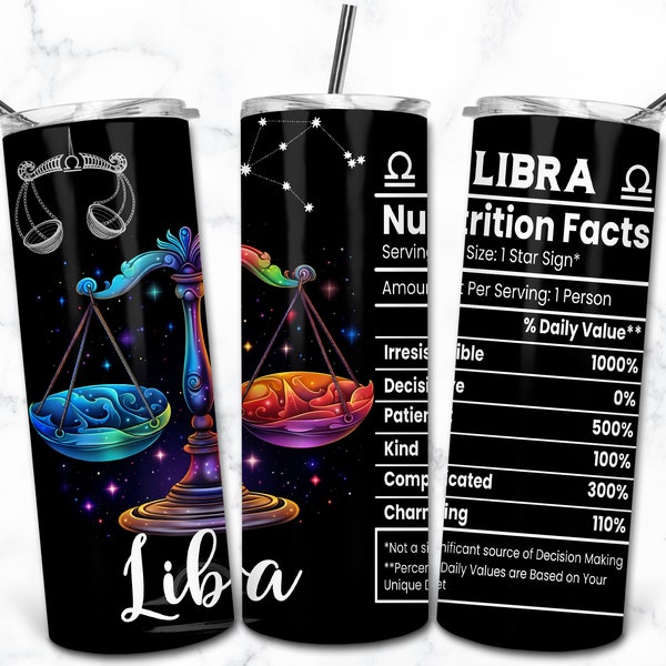 Libra Zodiac Bundle 20 oz Skinny Tumbler Sublimation Design, Star Sign Nutrition, Astrology Tumbler Wrap PNG, Celestial Sign Astrologer