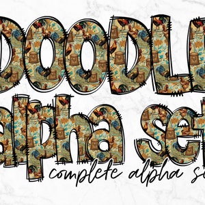 Pacote alfa de letras de doodle de galinhas vintage com envoltório de copo de 20 onças correspondente, copo magro de 20 onças, doodle desenhado à mão, conjunto alfa de sublimação