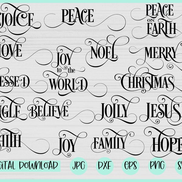 Christmas Words svg Bundle, Ornament Words svg, Christmas svg, Believe svg, Christmas Tile svg, Faith Hope Love svg, Tile words, Family svg