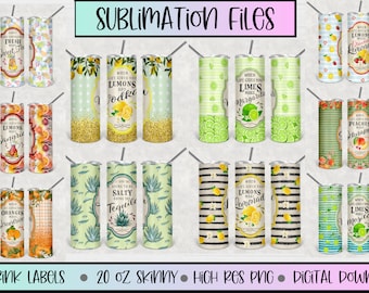 10 Lemonade Label 20oz Tumbler Designs,ation,Lemonade Label, Tequila Label, Margarita png, Mojito png, When life gives you Lemons, Retro.