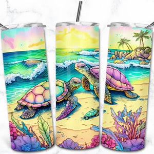 Meeresschildkröte Aquarell 20 Unzen Skinny Tumbler Sublimation Design Vorlagen, Digitaler Download Gerade Tumbler Wrap PNG, Natur Tier Tumbler