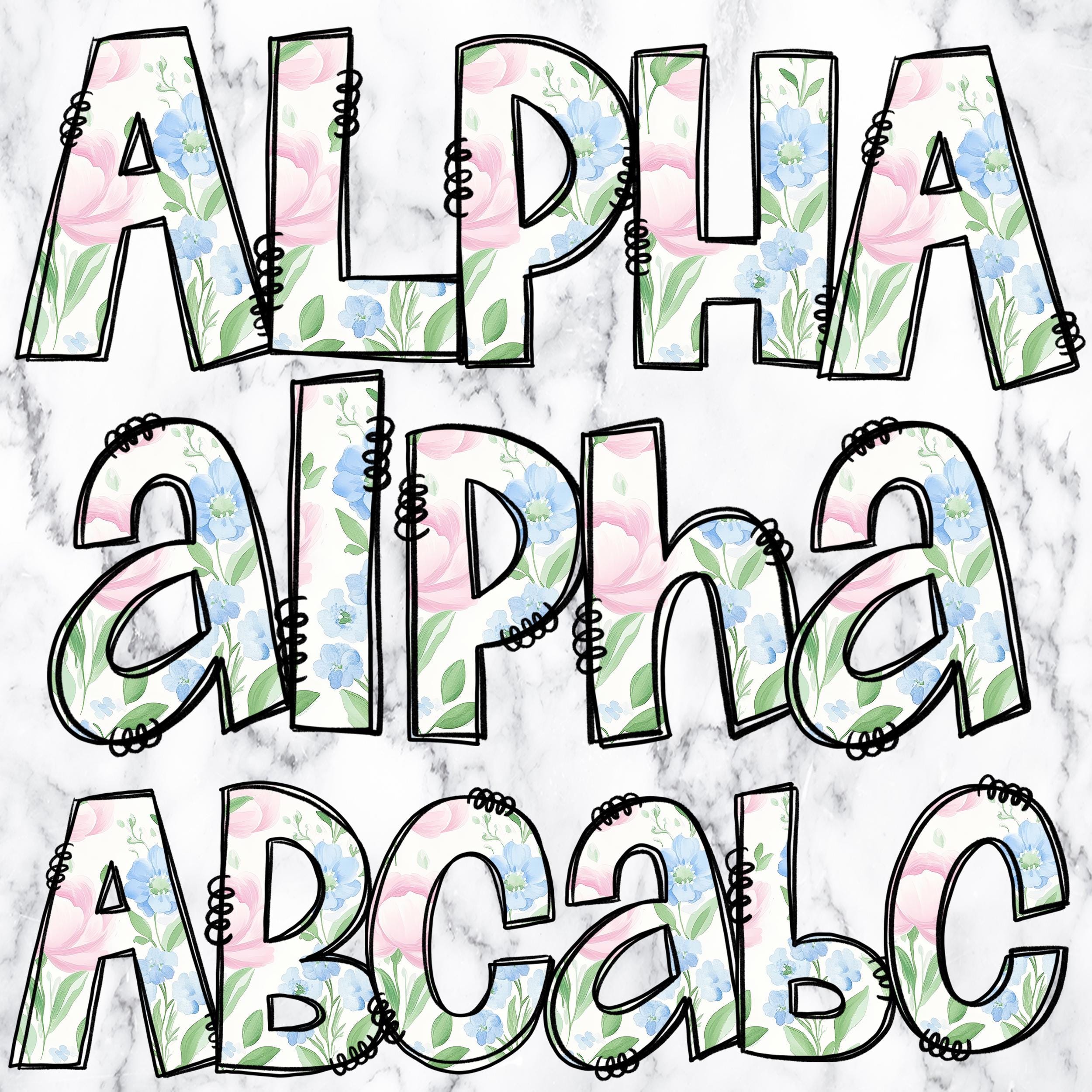 Grandmillenial Floral Letters Alphabet Alphabet Clipart Printable ...