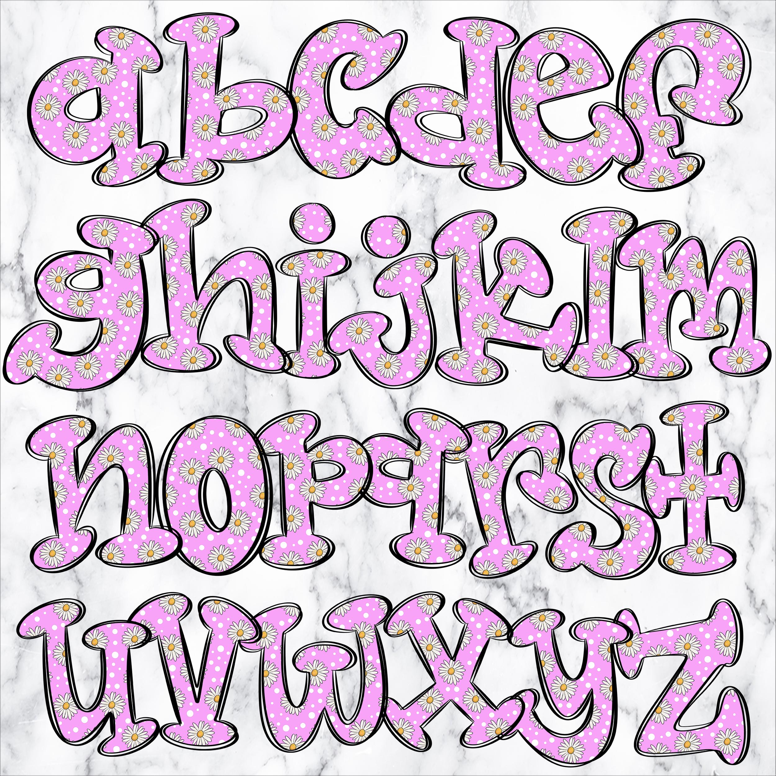 Daisy Doodle Letters Alphabet PNG Bundle, Flower Alphabet Clipart ...