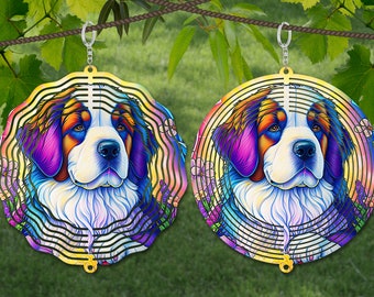 セントバーナード風車昇華、犬風車 SVG、10 インチ丸型ドアハンガー