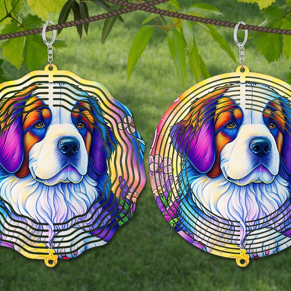 St Bernard Wind Spinner Sublimation, Dog Wind Spinner SVG, 10 inch Round Door Hanger, Coaster Design, SuncatcherPNG, wreath sign PNG