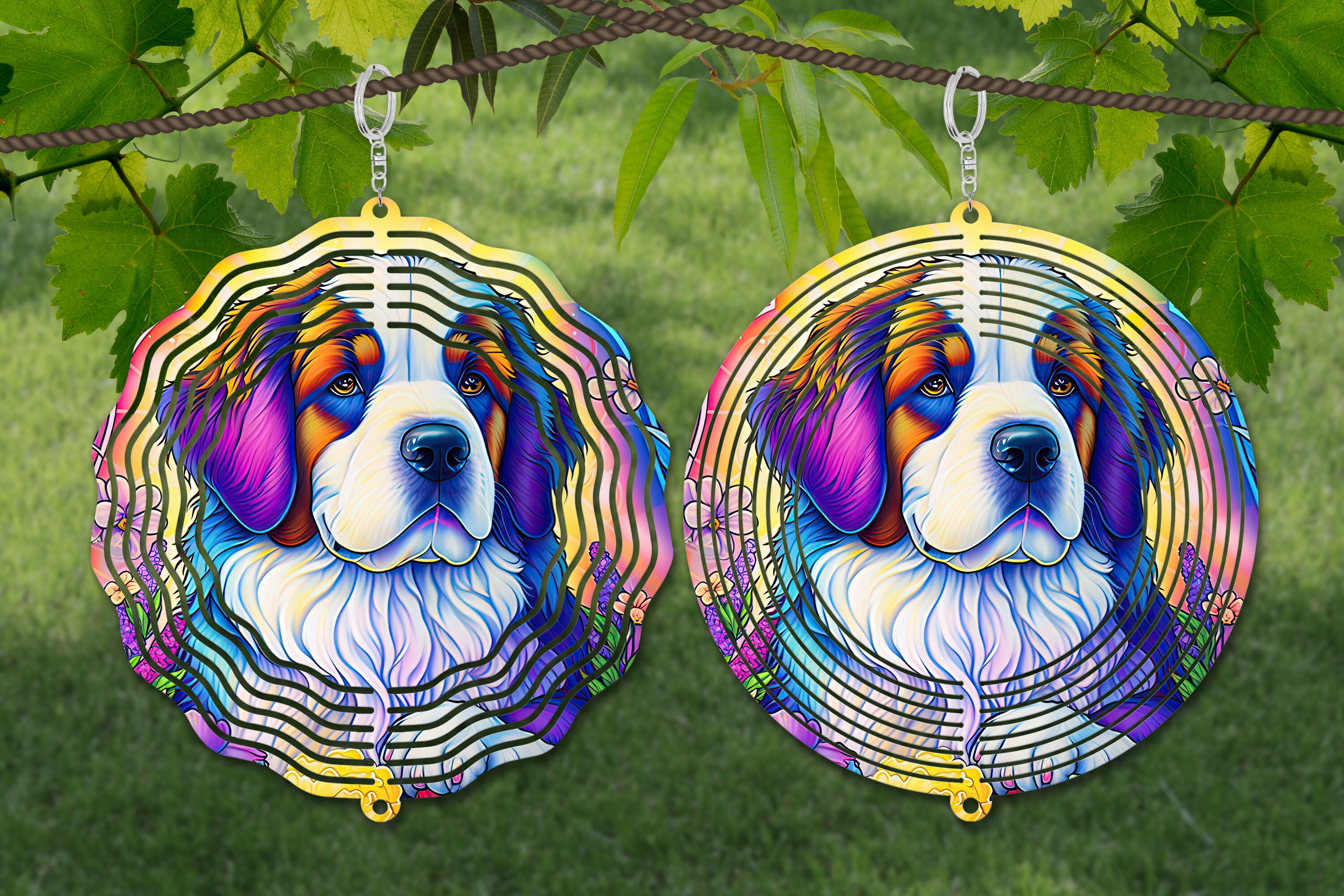 セントバーナード風車昇華、犬風車 SVG、10 インチ丸型ドアハンガー