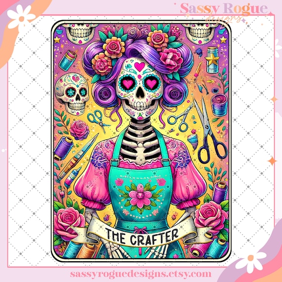The Crafter Funny Tarot Card PNG, Sarcastic Sweary Skeleton Skull, Snarky Witchy Tarot, Trendy Sublimation Design, Adult Humor Sarcasm PNG