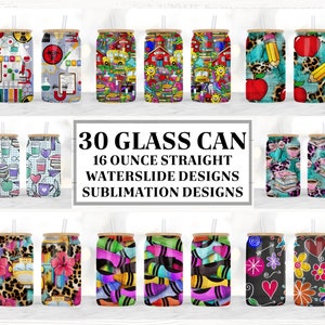 Teacher 16oz Glass Can Tumbler Sublimation Design Bundle, Glass Can Wrap png, Libbey Can Template, 16oz Libbey Wrap PNG.
