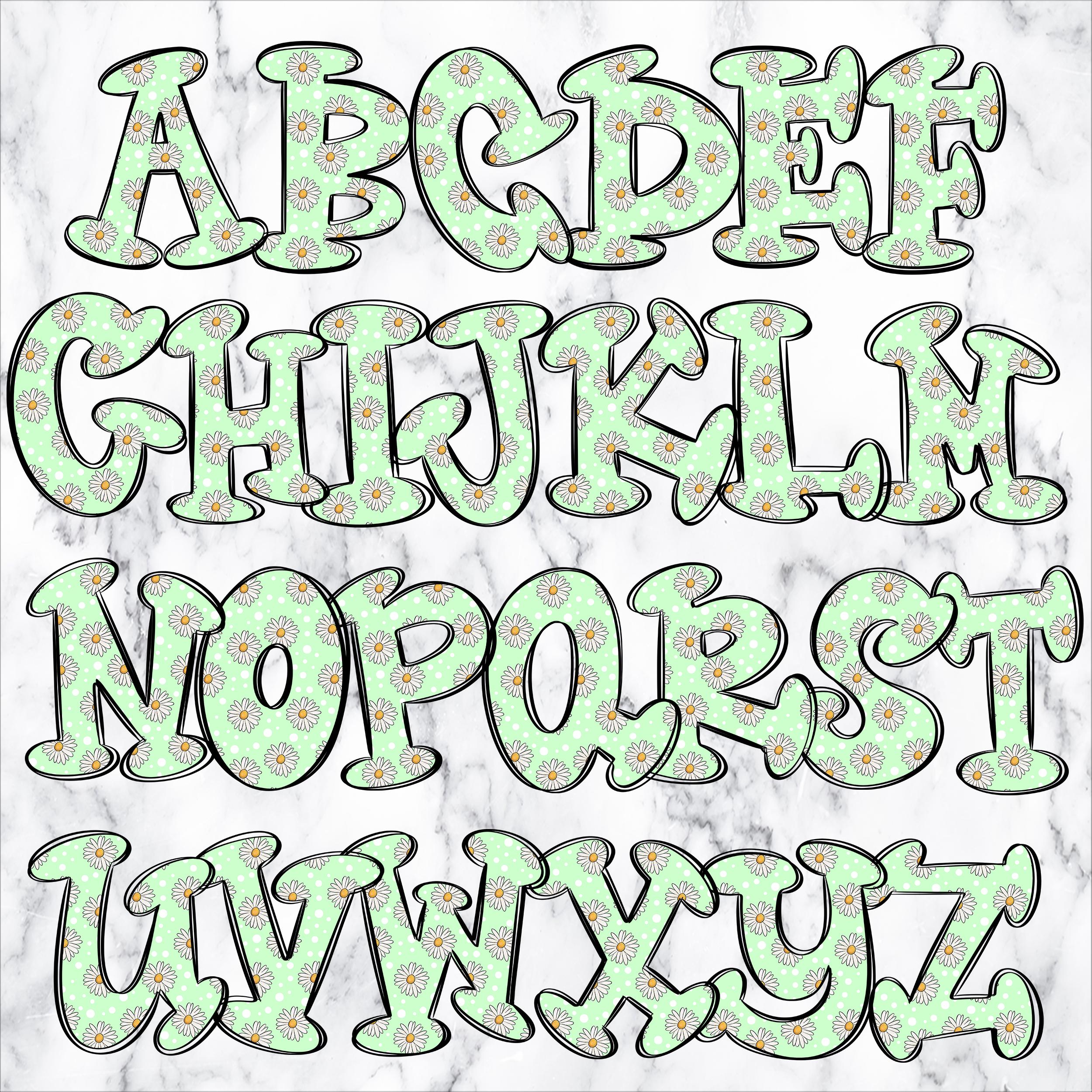 Daisy Doodle Letters Alphabet PNG Bundle, Flower Alphabet Clipart ...