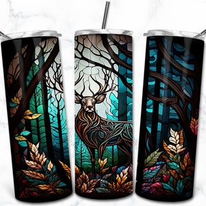 Modèle de conception de Sublimation de gobelet maigre 20 oz de vitrail de chasse, enveloppement de gobelet droit en téléchargement numérique PNG, vitrail PNG