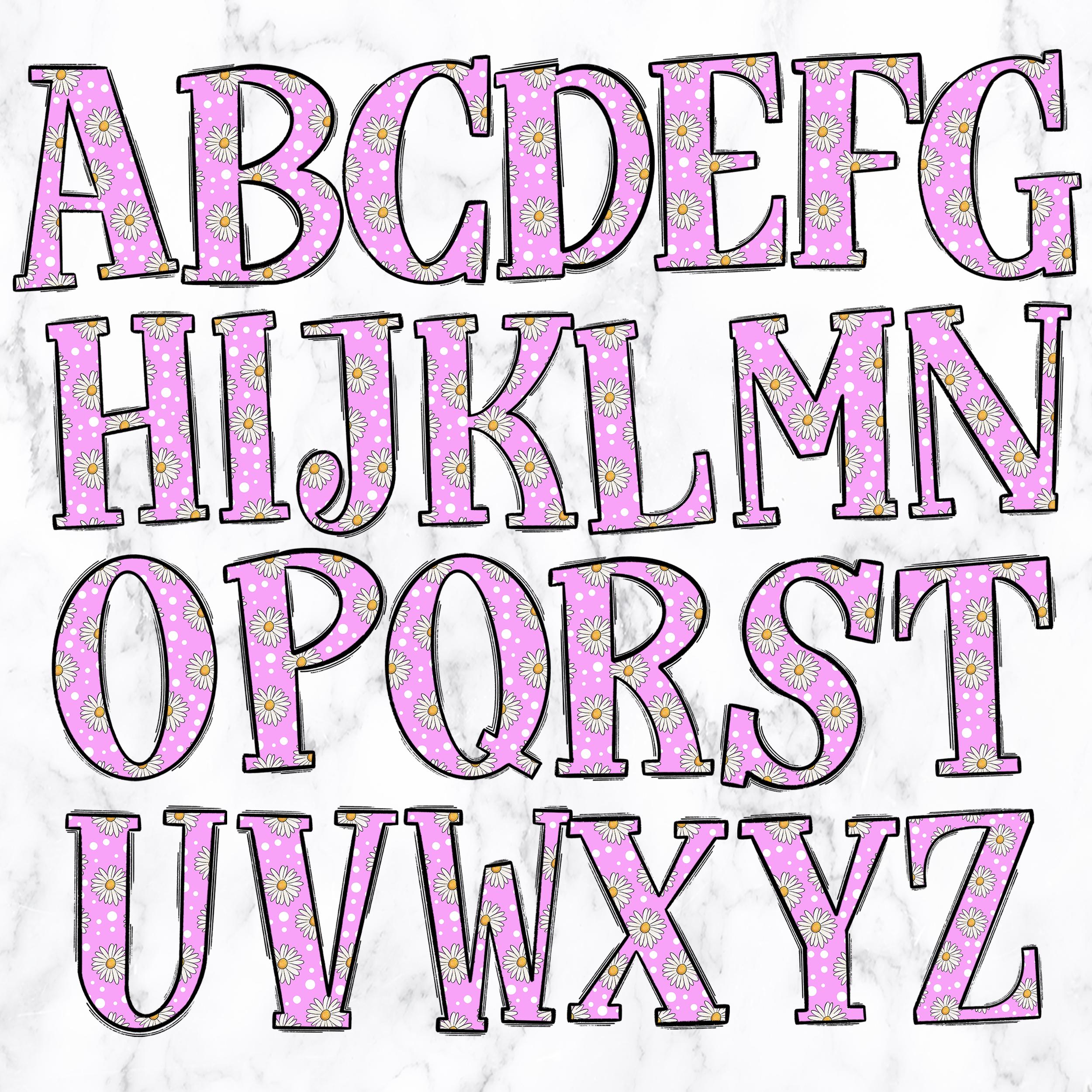 Daisy Doodle Letters Alphabet PNG Bundle, Flower Alphabet Clipart ...
